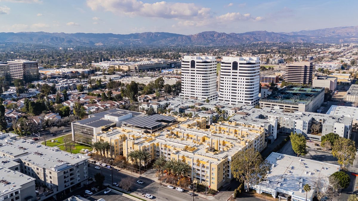 Aerial view of The Ascent at Warner Center — Woodland Hills condos