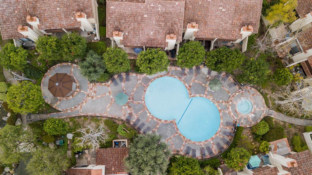 Warner Woodlands Two pond water feature with red tile roofs — Woodland Hills